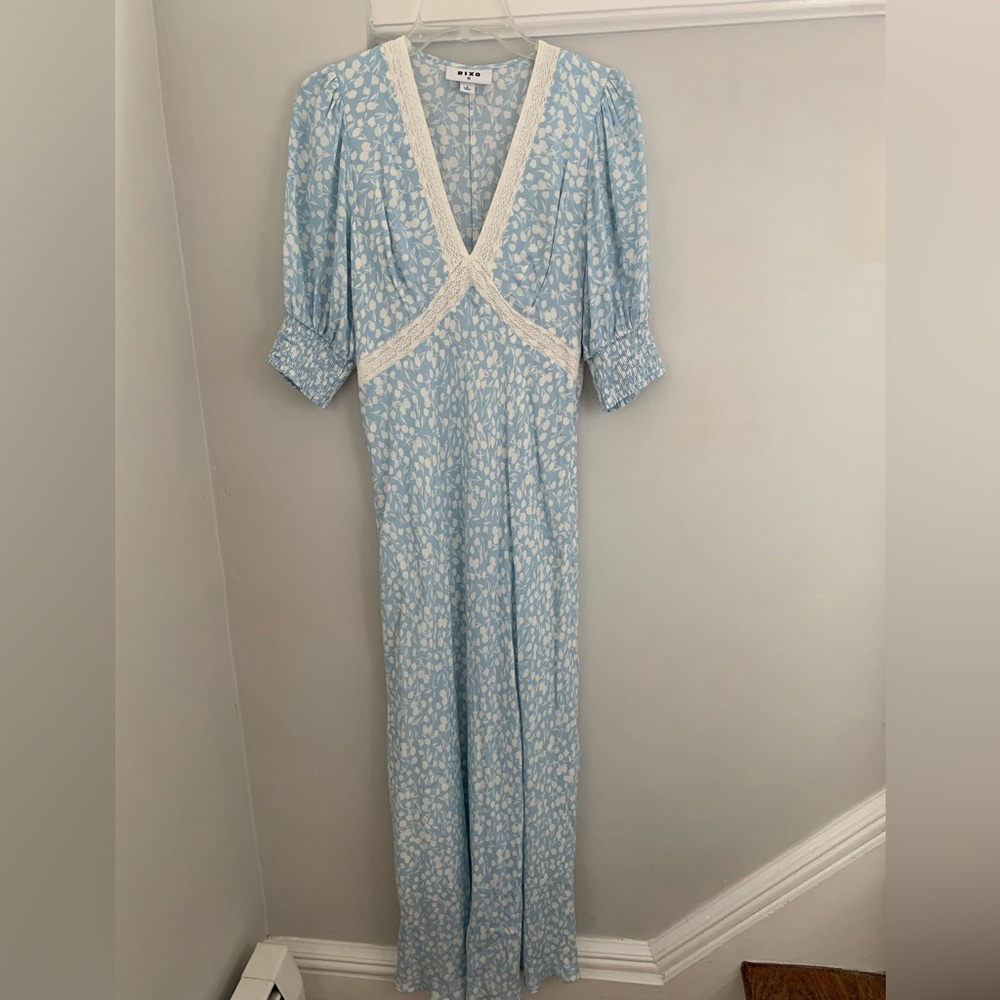 RIXO Floral Puff Sleeve Swing Dress